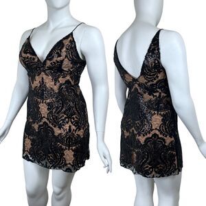 Free People Women Size 12 Black Night Shimmers Lace Mesh Sequins Mini NEW Dress